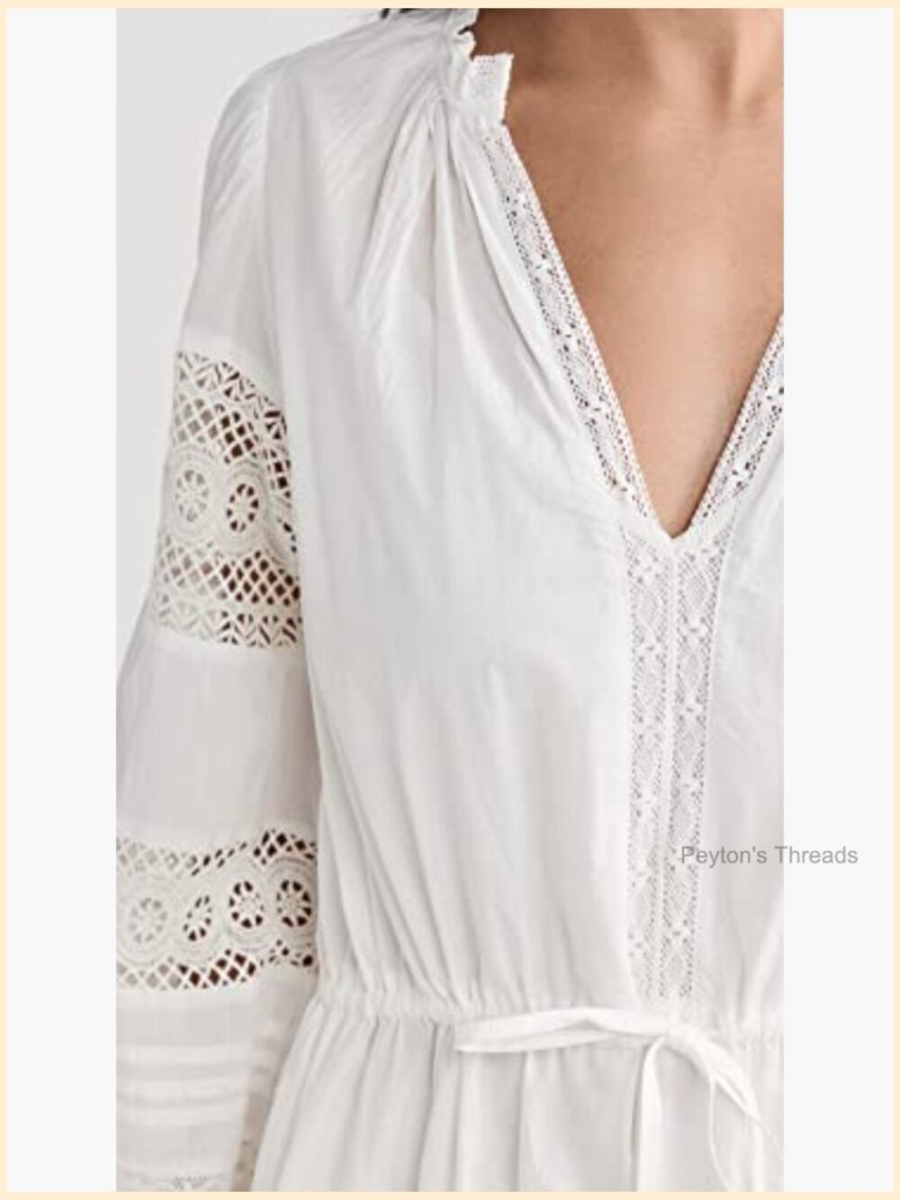Cotton Lace V-Neck Long Sleeve Midi Dress Pull On - Picture 6 of 6